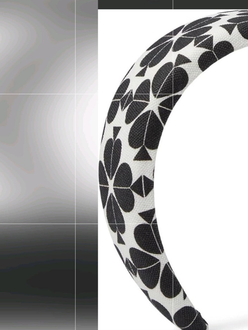 KATE SPADE FLOWER-PRINTED HEADBAND IN BLACK & WHITE /BAND WIDTH '2"